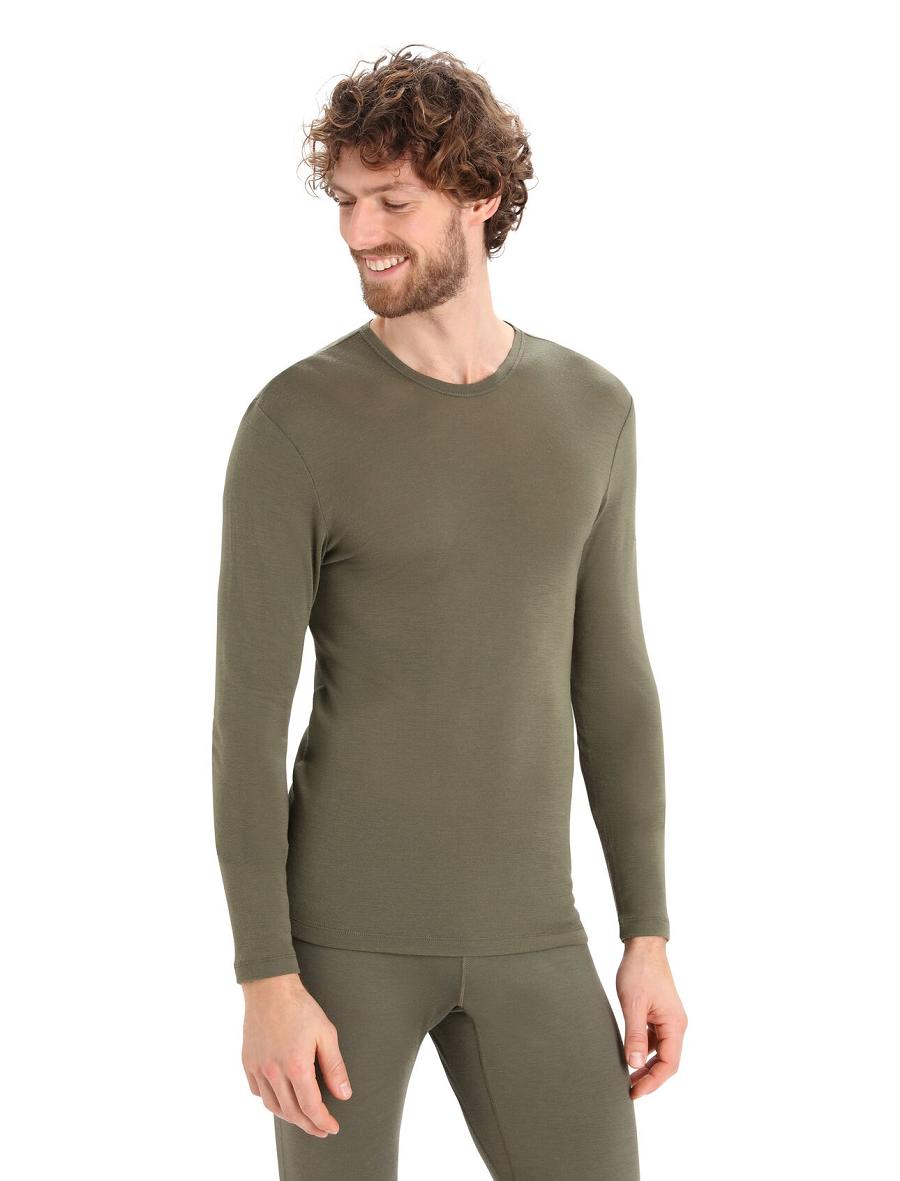 Icebreaker Merino 175 Everyday Long Sleeve Crewe Thermal Top Miesten Base Layers Oliivinvihreä | FI 1374ZUTG